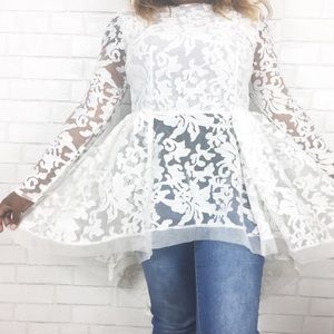 White Lace Long Tail Top. Size M
